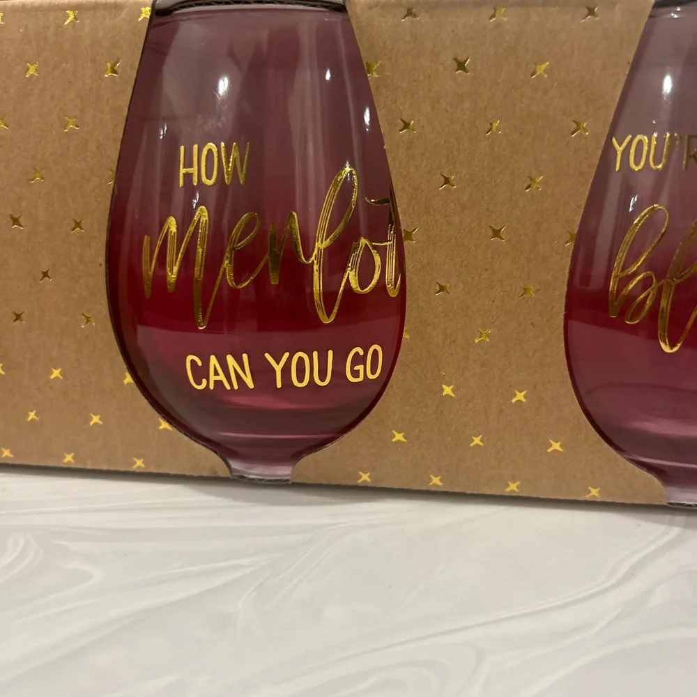 Vino Umbre Pink Stemless Wine Glasses Riesling, Prosecco ,Merlot & Blush GIFT